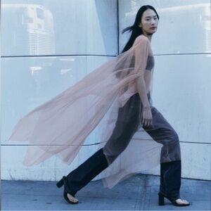 Zara pink neutral sheet tunic tulle cover up size m / one size